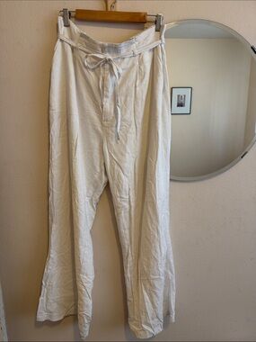 Abercrombie High-Waist White Linen Tie-Waist Trouser Pant